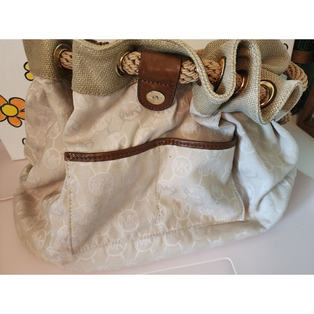 Michael Kors Marina Large Drawstring Tote Metallic Gold Rope Handle Hobo MK - Picture 8 of 16